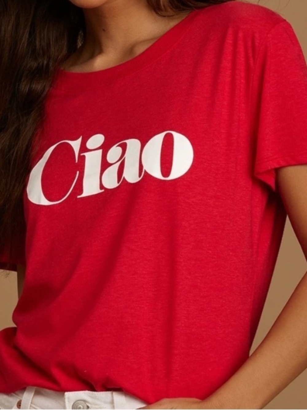 Lulus Ciao Red Crew Neck Short Sleeve Graphic Tee Parisian French Large